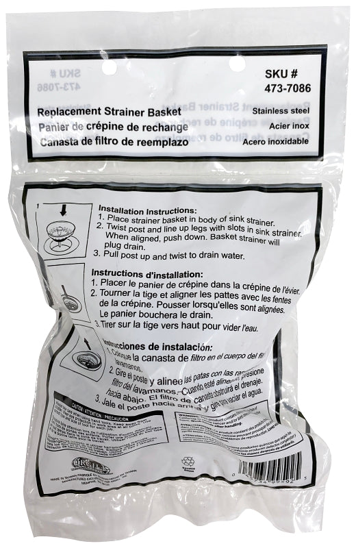 ProSource 011959-3L Replacement Strainer Basket, 3.2 in Dia, For: Standard Drains