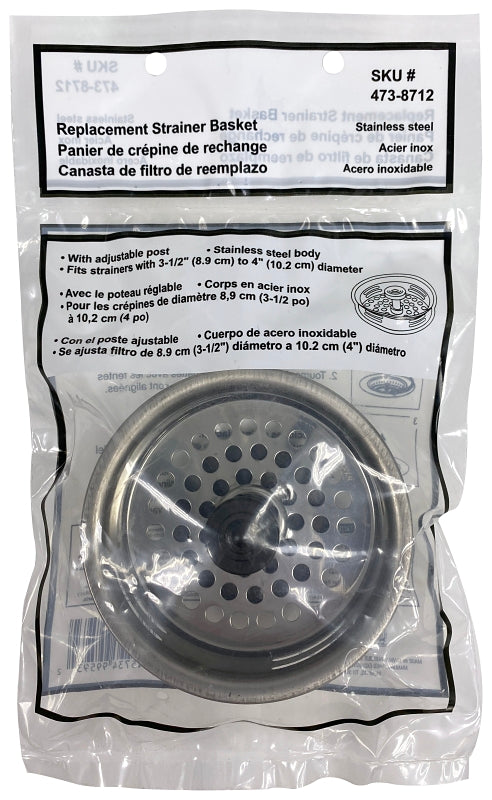 ProSource 24464-3L Sink Strainer with Adjustable Post, 3.3 in Dia, For: 3-1/2 to 4 in Dia Sink Basket