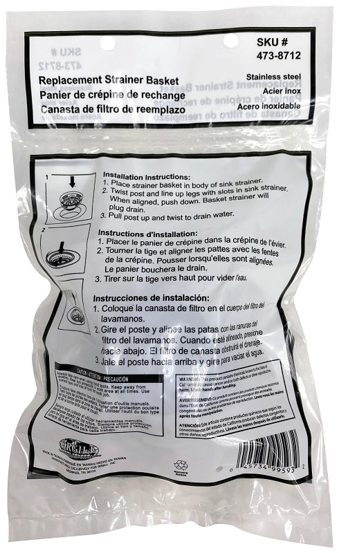 ProSource 24464-3L Sink Strainer with Adjustable Post, 3.3 in Dia, For: 3-1/2 to 4 in Dia Sink Basket