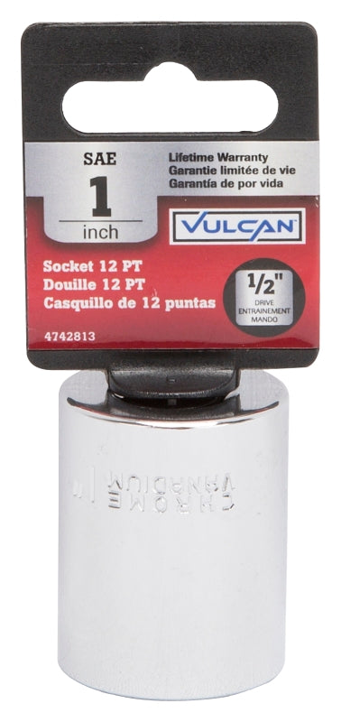 Vulcan MT6518369 Drive Socket, 1 in Socket, 1/2 in Drive, 12-Point, Chrome Vanadium Steel, Chrome