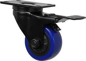 Shepherd Hardware 3661 Swivel Caster with Brake, 3 in Dia Wheel, TPU Wheel, Black/Blue, 225 lb