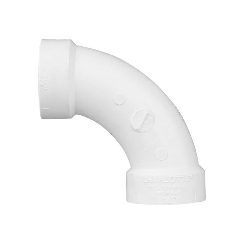 Charlotte Pipe Schedule 40 1-1/2 in. Hub X 1-1/2 in. D Hub PVC Elbow 1 pk
