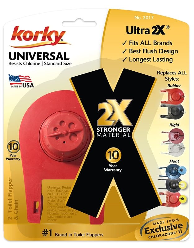 Korky 2017BP Toilet Flapper, Specifications: 2 in Valve Open, Rubber, Red