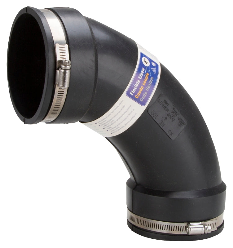 ProSource QL-400 Qwik Pipe Elbow, 4 in, 90 deg Angle, PVC, Black