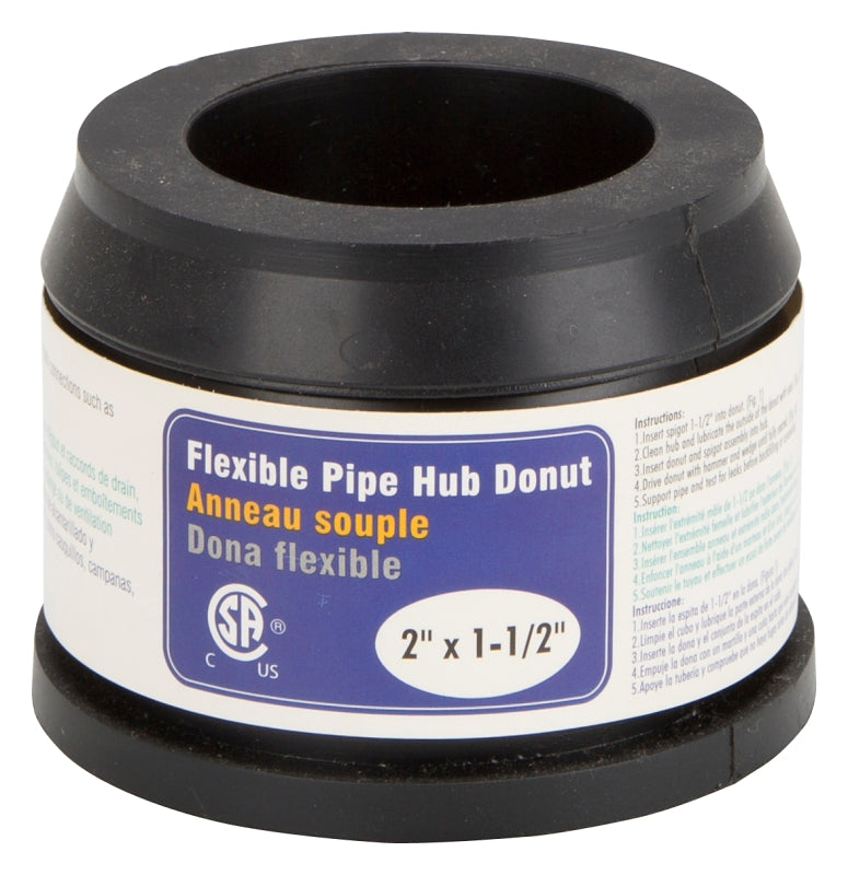 ProSource 22U-139 Hub Donut, 2 x 1-1/2 in, PVC, Black