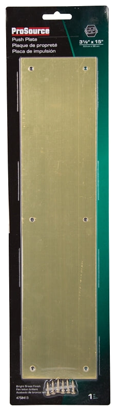 ProSource 32238BBB-PS Push Plate, Aluminum, Brass, 15 in L, 3-1/2 in W, 0.8 mm Thick
