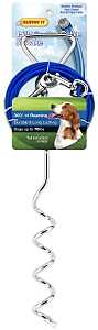 Ruffin'It 29515 Corkscrew Stake and Cable Tie-Out, Swivel Snap End, 15 ft, Steel, Blue, For: Dogs up to 70 lb