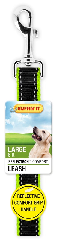 Ruffin'It 32116 Reflective Dog Leash, 6 ft L, 1 in W, Nylon, Black/Black and Blue/Black and Red/Bright Green, Buckle, Pack of 3