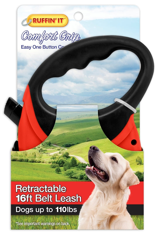 Ruffin'It 98627 Retractable Leash, 16 ft L, Blue/Red, L, Pack of 6