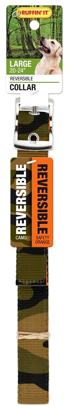 Ruffin'It 31303 Reversible Dog Collar, 20 to 24 in L, 1 in W, Nylon, Camouflage/Orange, Pack of 3