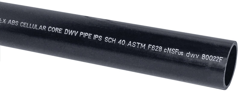 JM Eagle 27375 Pipe, 2 in, 10 ft L, DWV, Solvent Weld, SCH 40 Schedule, ABS/Foam, Black