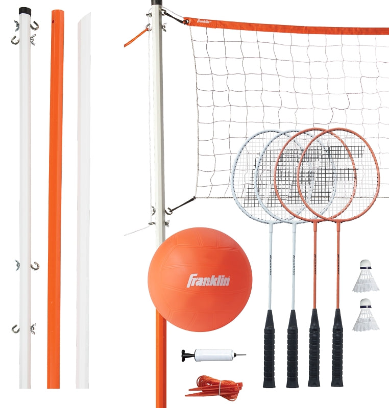 Franklin Sports 50610 Volleyball and Badminton Set, Metal/Plastic, Orange/White