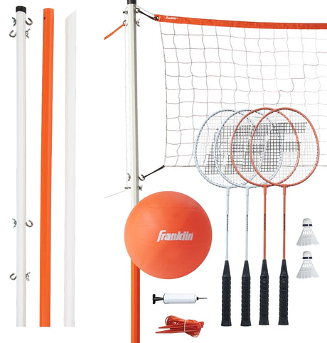 Franklin Sports 50610 Volleyball and Badminton Set, Metal/Plastic, Orange/White