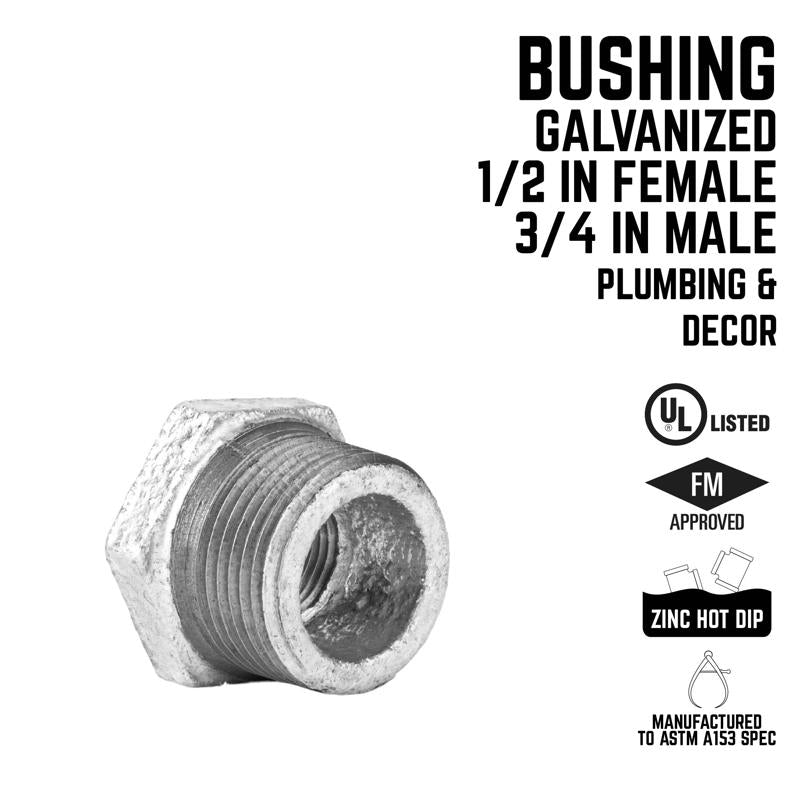 STZ Industries 3/4 in. MIP each X 1/2 in. D FIP Galvanized Malleable Iron Hex Bushing, Pack of 5