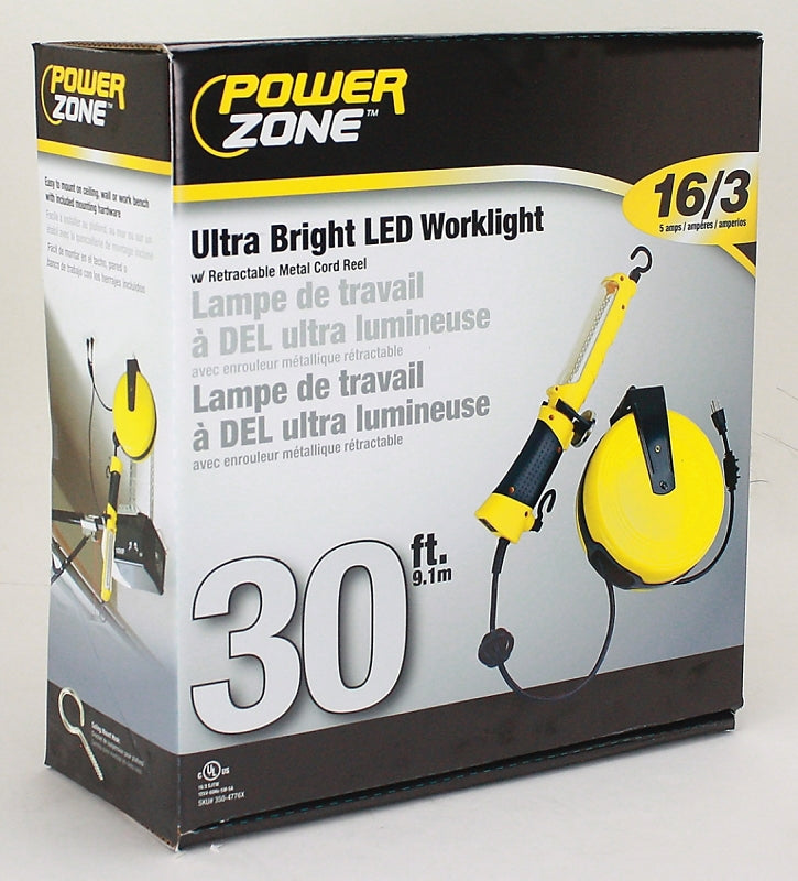PowerZone ORCRTLLED526 Work Light, LED Lamp, 120 Lumens, 30 ft L Cord, Yellow