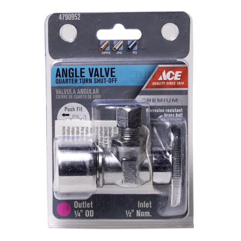 Ace Quick Lock 1/2 in. Push-Fit in. X 1/4 in. Push-Fit Brass Angle Valve