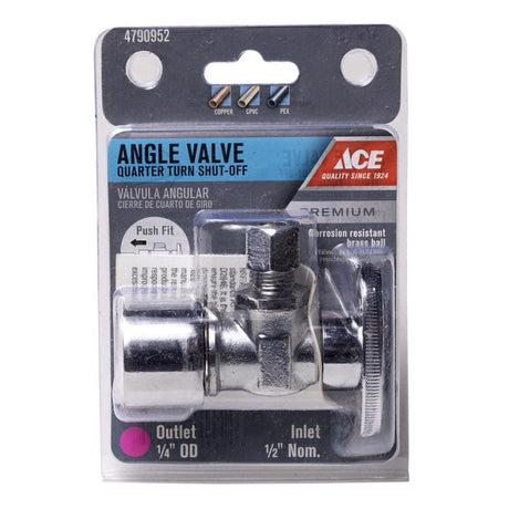 Ace Quick Lock 1/2 in. Push-Fit in. X 1/4 in. Push-Fit Brass Angle Valve
