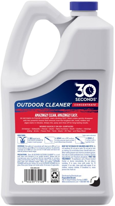 30 Seconds 1G30SJ Outdoor Cleaner, 1 gal Bottle, Liquid, Bleach, Light Yellow, Pack of 4