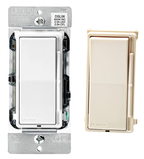 Leviton R00-DSL06-1LM Slide Dimmer, 120 V, 600 W, CFL, Halogen, Incandescent, LED Lamp, White, 3-Way