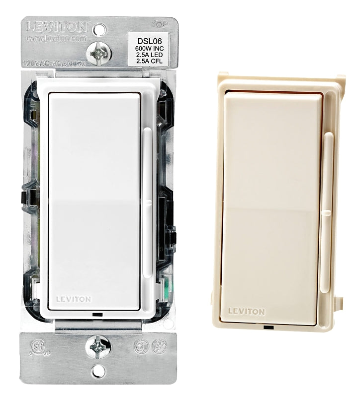 Leviton R00-DSL06-1LM Slide Dimmer, 120 V, 600 W, CFL, Halogen, Incandescent, LED Lamp, White, 3-Way