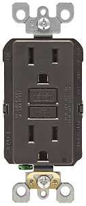 Leviton R00-GFNT1-00K GFCI Receptacle, 2 -Pole, 15 A, 125 V, Back, Side Wiring, NEMA: 5-15R, Brown