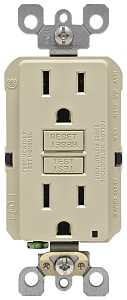 Leviton R01-GFNT1-0KI GFCI Duplex Receptacle, Polycarbonate, Ivory, 2-Pole, 15 A, 3-Wire, Back, Side Wiring