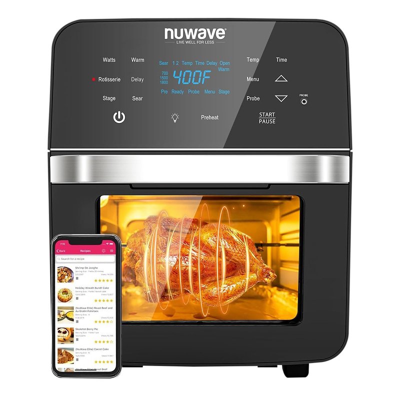 Nuwave 38040 Air Fryer Oven, 15.5 qt, 900, 1500, 1800 W, 1-Basket, LED Touch Pad Control, Black