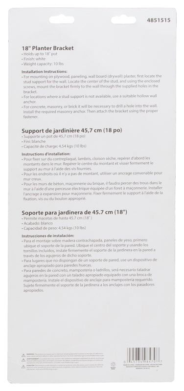 Landscapers Select GB0153L Planter Bracket, 15-1/4 L, Steel, White, Wall Mount Mounting