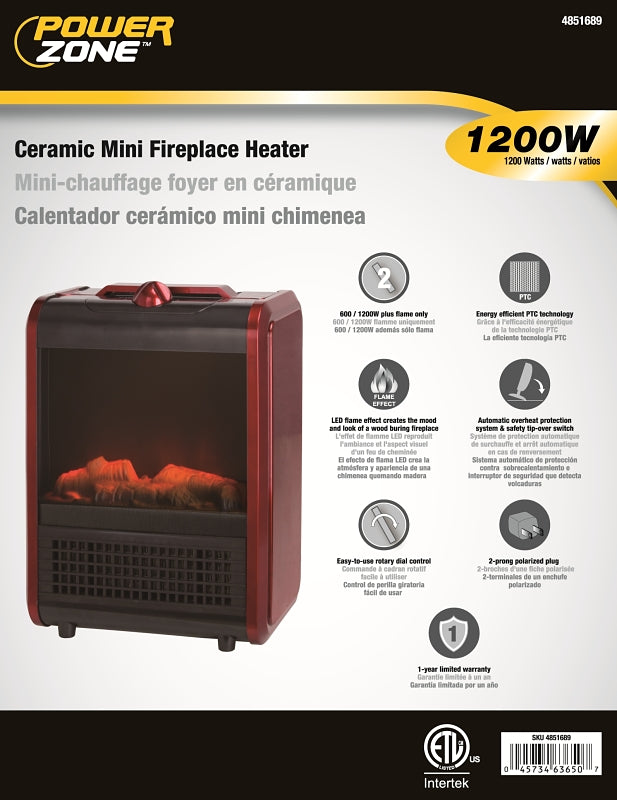 PowerZone TNP-2008I-E3 Ceramic PTC Heater, 10 A, 120 V, 600/1200 W, 2-Heat Setting, Red