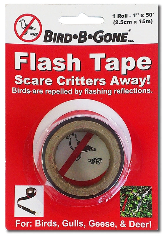 Bird-B-Gone MMFT-050 Flash Tape, 50 ft L, 1 in W, Mylar Backing, Red/Silver