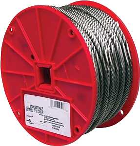 Campbell 7000626 High-Strength Cable, 3/16 in Dia, 250 ft L, 740 lb Working Load, Stainless Steel