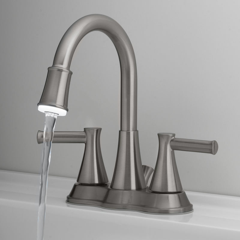 OakBrook Brushed Nickel Doria Two-Handle Bathroom Sink Faucet 4 in.