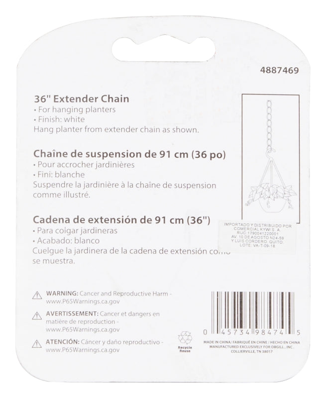 Landscapers Select GB0023L Plant Extender Chain, 36 in L, Steel, White, Ceiling Mount Mounting