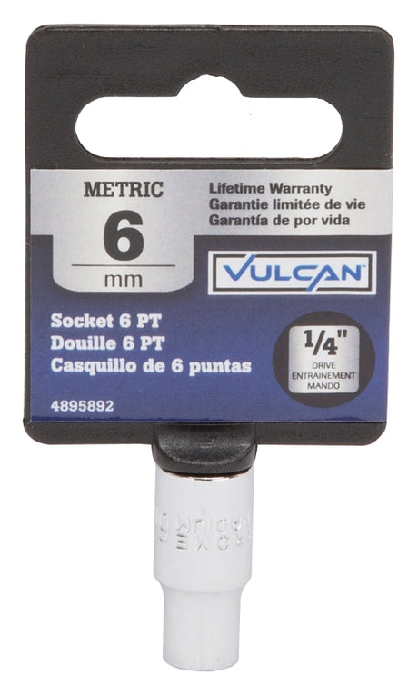 Vulcan MT6488936 Drive Socket, 6 mm Socket, 1/4 in Drive, 6-Point, Chrome Vanadium Steel, Chrome