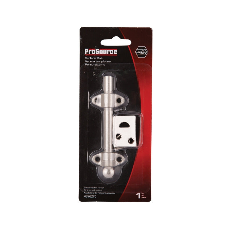 ProSource 23260-SC-PS Surface Bolt, 0.7 in Bolt Head, 4 in L Bolt, Satin Chrome