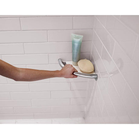 Delta 8-1/2 in. L Polished Chrome Stainless Steel Corner Shelf with Assist Bar