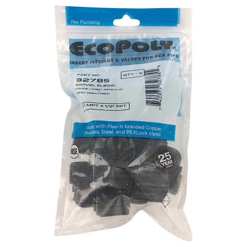 Flair-It Ecopoly 1/2 in. MPT X 1/2 in. D FPT Plastic Swivel Elbow