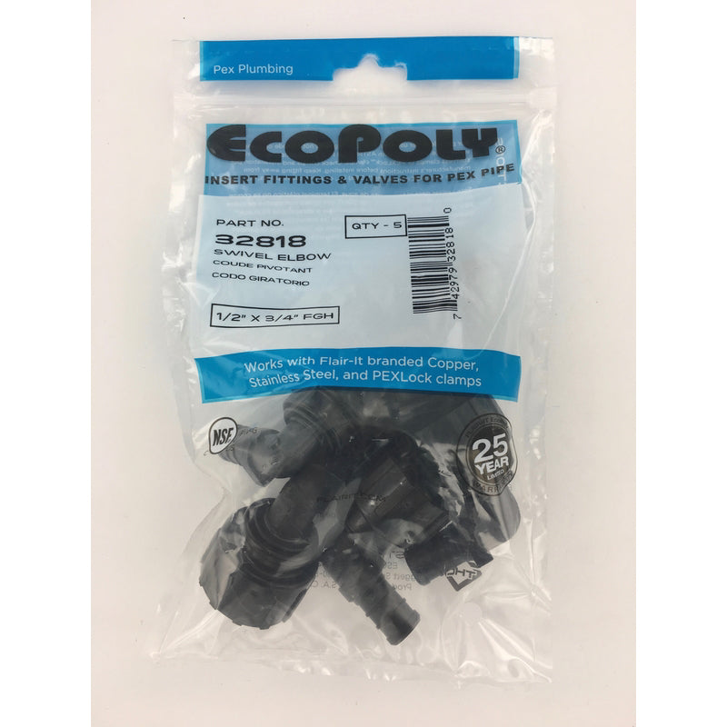 Flair-It Ecopoly 1/2 in. PEX Barb X 3/4 in. D FGH Plastic Swivel Elbow