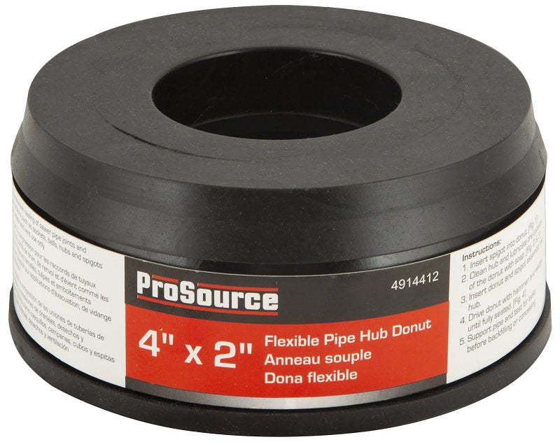 ProSource 44U-205 Hub Donut, 4 x 2 in, PVC, Black