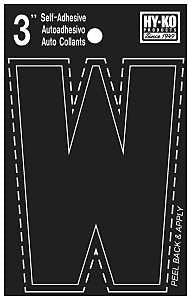 Hy-Ko 30400 Series 30433 Die-Cut Letter, Character: W, 3 in H Character, Black Character, Vinyl, Pack of 10