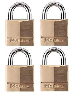 Master Lock 140Q Padlock, 1-9/16 in W Body, Keyed Alike Key, 1/4 in Dia Shackle, Steel Shackle, Solid Brass Body, Gold