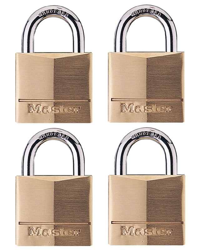 Master Lock 140Q Padlock, 1-9/16 in W Body, Keyed Alike Key, 1/4 in Dia Shackle, Steel Shackle, Solid Brass Body, Gold