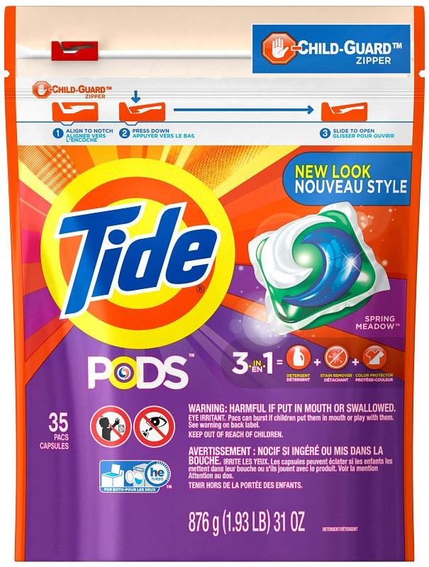 Tide 93127 Laundry Detergent, 35, Liquid, Spring Meadow, Pack of 4