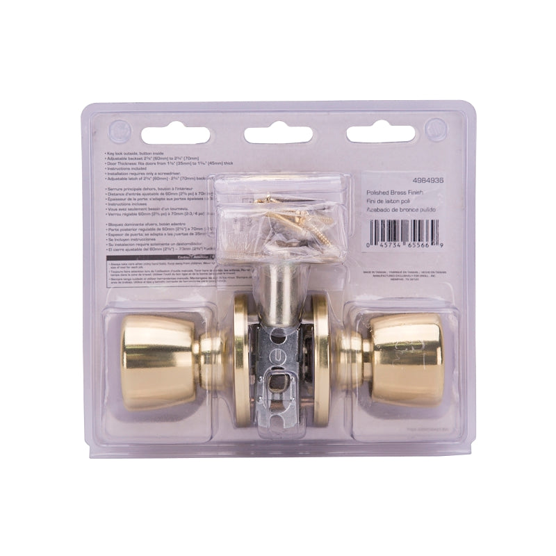 ProSource TS730BRA4V Passage Knob, Metal, Polished Brass, 2-3/8 to 2-3/4 in Backset, 1-3/8 to 1-3/4 in Thick Door