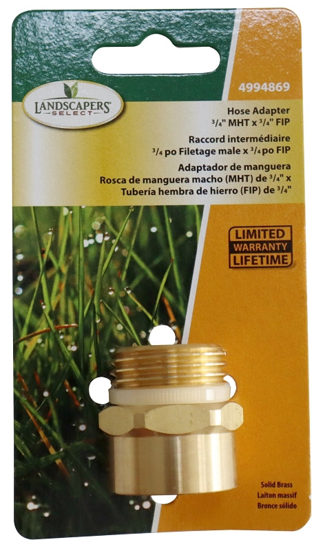 Landscapers Select PMB-468-3L Hose to Pipe Connector, 3/4 x 3/4, MHT x FIP, Brass, Brass, For: Garden Hose