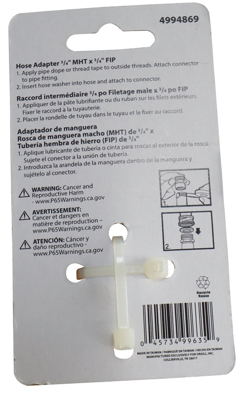 Landscapers Select PMB-468-3L Hose to Pipe Connector, 3/4 x 3/4, MHT x FIP, Brass, Brass, For: Garden Hose