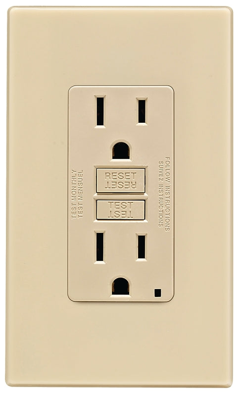 Leviton C31-GFNT1-0PI GFCI Duplex Receptacle, 2 -Pole, 15 A, 125 V, Back, Side Wiring, NEMA: 5-15R, Ivory