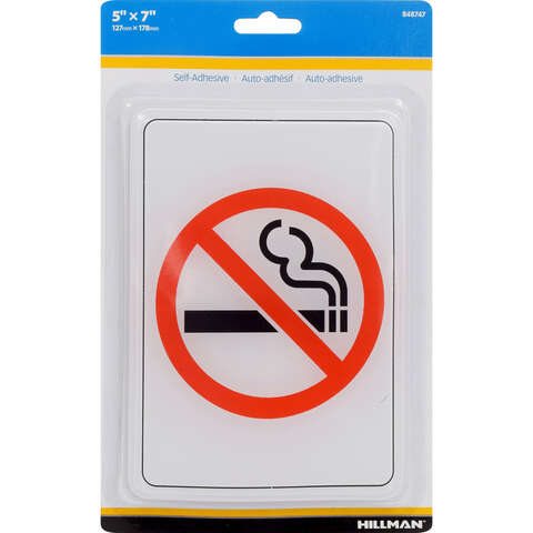 HILLMAN English White No Smoking Sign 7 in. H X 5 in. W, Pack of 6