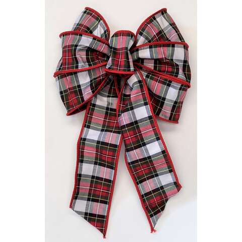 Holiday Trims Black/Red/White 7 Loop Plaid Christmas Bow 14 in., Pack of 12