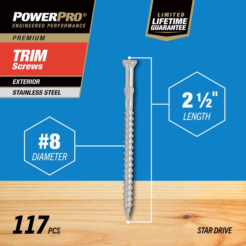 HILLMAN Power Pro No. 8 X 2-1/2 in. L Star Coarse Trim Screws 117 pk